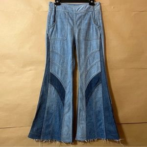 Free People Retro Tidal Wave Flare Jeans Patchwork Bell Bottom High Rise Size 27